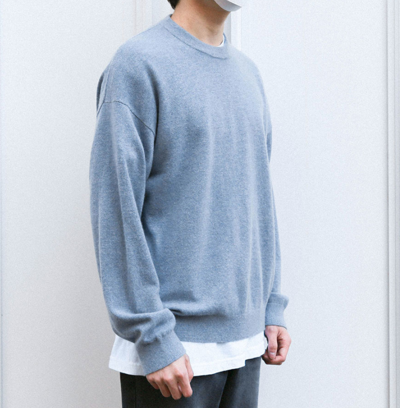 Q CUMBERS (キューカンバース)　Cashmere 100% Overfit Knit - Melange Blue