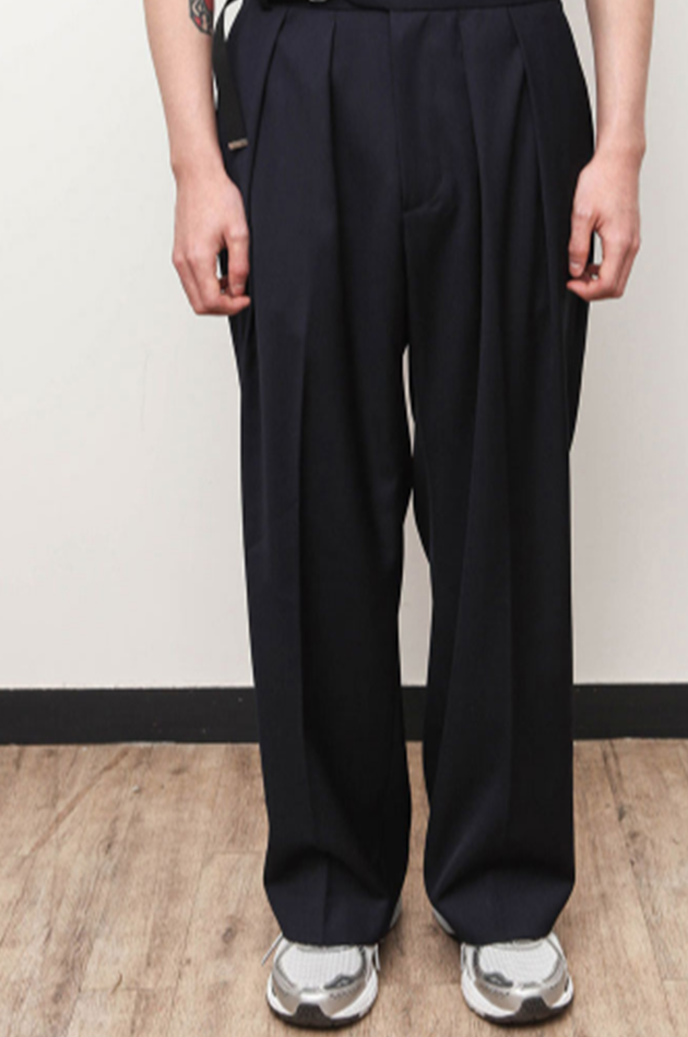 Q CUMBERS (キューカンバース)　 2 Pleated Wide Slacks - Navy
