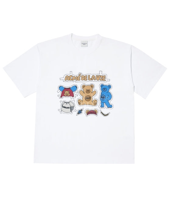 アクメドラビ(acme' de la vie) TEDDY BEAR STICKER SHORT SLEEVE T-SHIRT WHITE