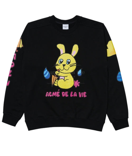 アクメドラビ(acme' de la vie)   RABBIT WITH UMBRELLA SWEATSHIRT BLACK