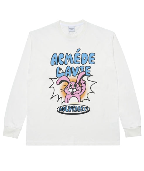 アクメドラビ(acme' de la vie)  PINK RABBIT LONG SLEEVE T-SHIRT WASHING WHITE
