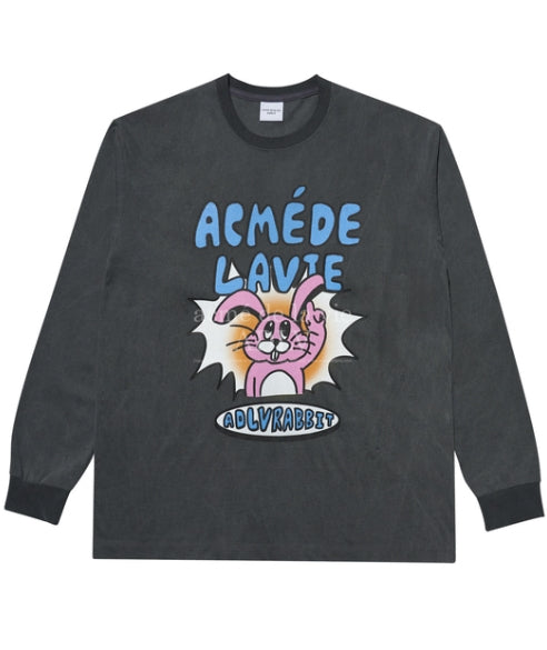 アクメドラビ(acme' de la vie) PINK RABBIT LONG SLEEVE T-SHIRT WASHING CHARCOAL