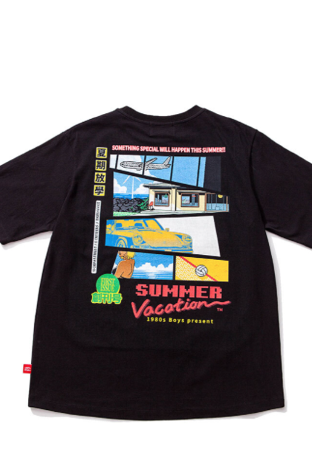 Q CUMBERS (キューカンバース)　 [80YS] Summer Vacation_6 T-shirt - Black