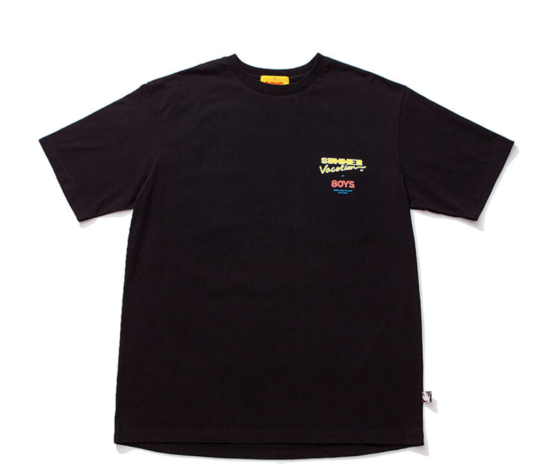 Q CUMBERS (キューカンバース)　 [80YS] Summer Vacation_6 T-shirt - Black