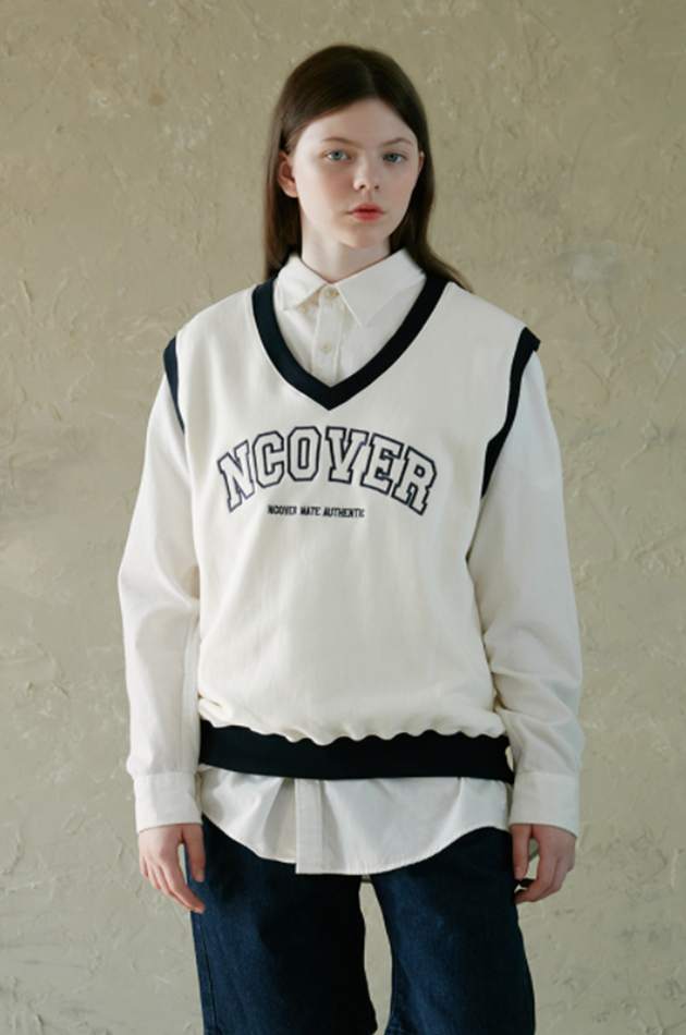 NCOVER（エンカバー）COLLEGE ARCH LOGO VEST-CREAM