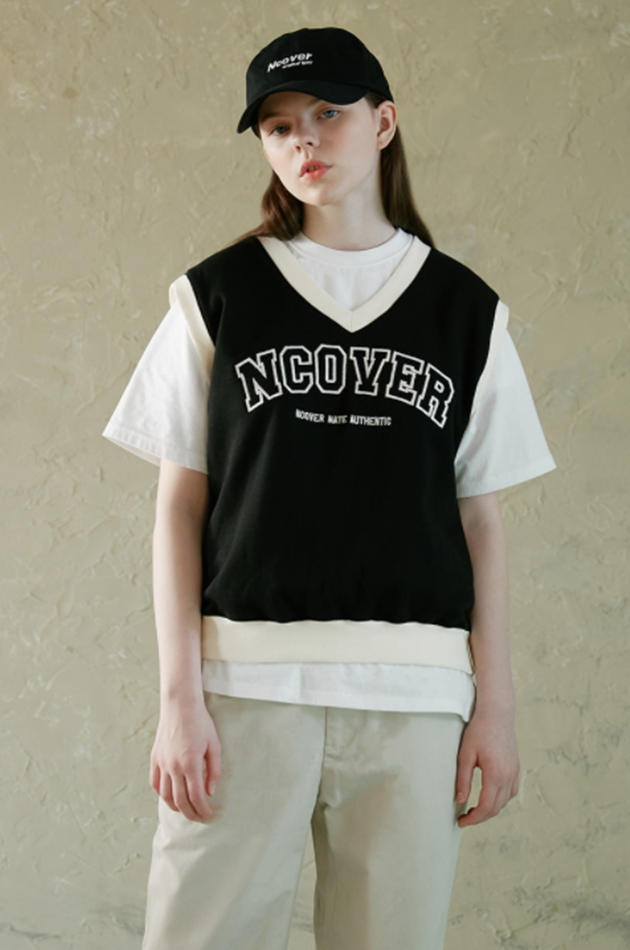 NCOVER（エンカバー）COLLEGE ARCH LOGO VEST-BLACK