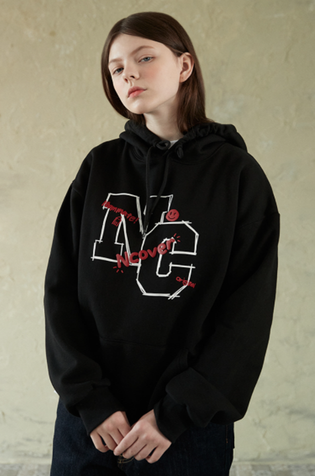 NCOVER（エンカバー）NC LINE LOGO POINT HOODIE-BLACK