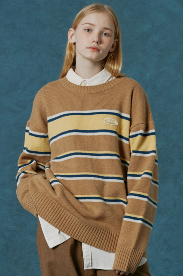 NCOVER（エンカバー）SMALL ORIGINAL LOGO STRIPE KNIT-CAMEL