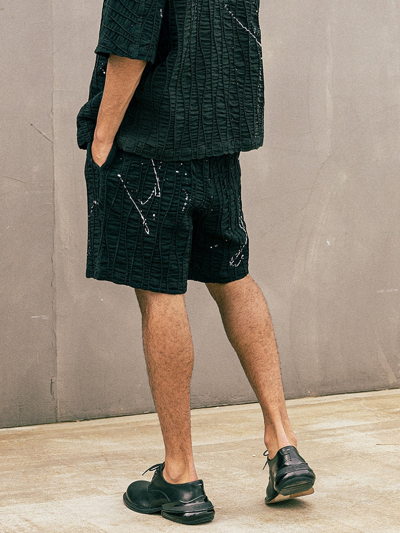 マスノウン(MASSNOUN) CREASE JAQUARD SHORT PANTS MUOSP001-BK
