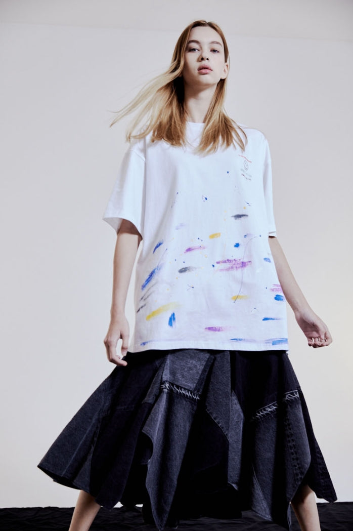 ORDINARY PEOPLE(オーディナリーピープル) HANDPAINTING SCRIBBLE LOGO WHITE T-SHIRTS