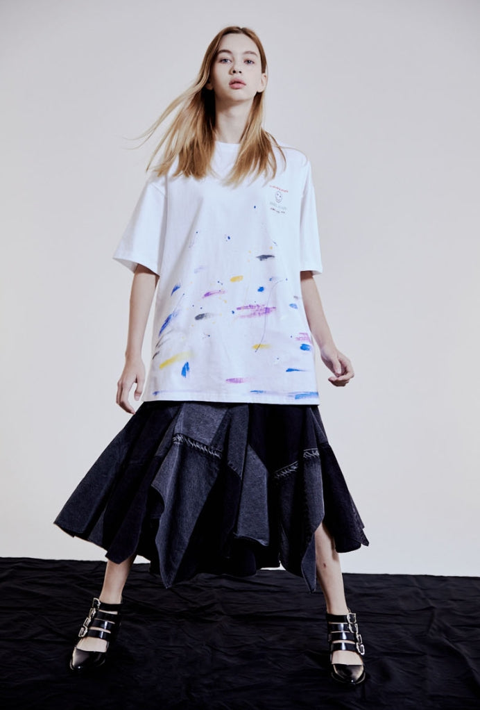 ORDINARY PEOPLE(オーディナリーピープル) HANDPAINTING SCRIBBLE LOGO WHITE T-SHIRTS