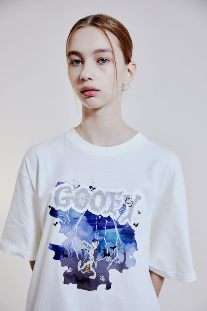 ORDINARY PEOPLE(オーディナリーピープル) [ORDINARYPEOPLE X DISNEY] HALLOWEEN GOOFY IVORY T-SHIRTS