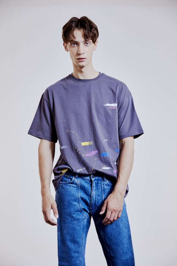 ORDINARY PEOPLE(オーディナリーピープル) HANDPAINTING SCRIBBLE LOGO CHARCOAL T-SHIRTS