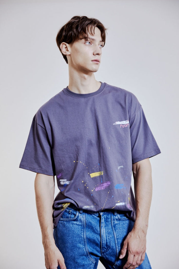 ORDINARY PEOPLE(オーディナリーピープル) HANDPAINTING SCRIBBLE LOGO CHARCOAL T-SHIRTS