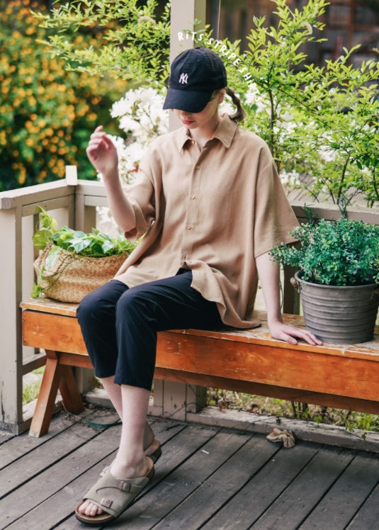 ダブルユーブイプロジェクト(WV PROJECT) Ritz Stripe Short-Sleeved Shirt Beige MJSS7506