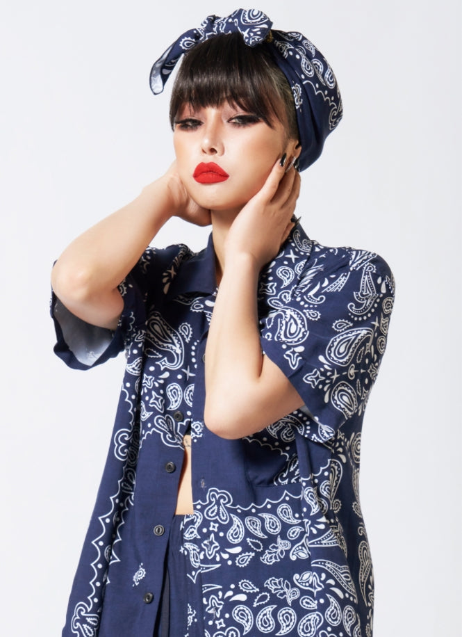 STIGMA(スティグマ)  PAISLEY RAYON SHORT SLEEVES SHIRTS NAVY