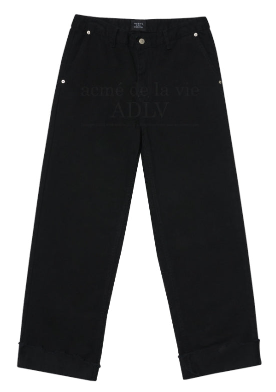 アクメドラビ(acme' de la vie) HEM CUTTING EMBROIDERED DENIM PANTS BLACK