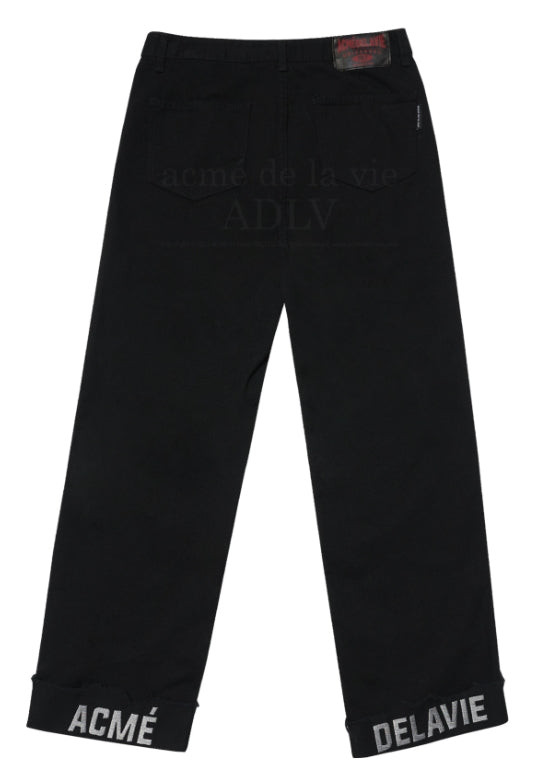 アクメドラビ(acme' de la vie) HEM CUTTING EMBROIDERED DENIM PANTS BLACK