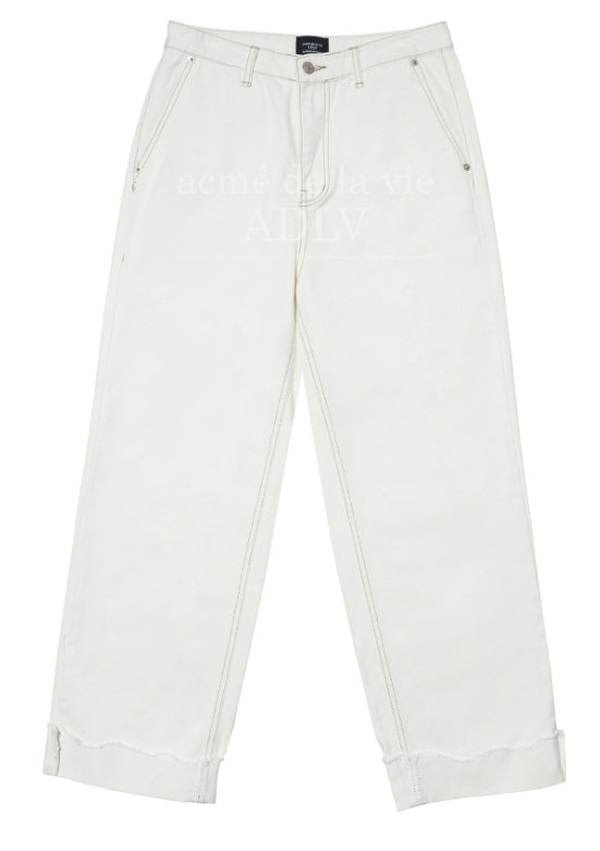 アクメドラビ(acme' de la vie) HEM CUTTING EMBROIDERED DENIM PANTS IVORY