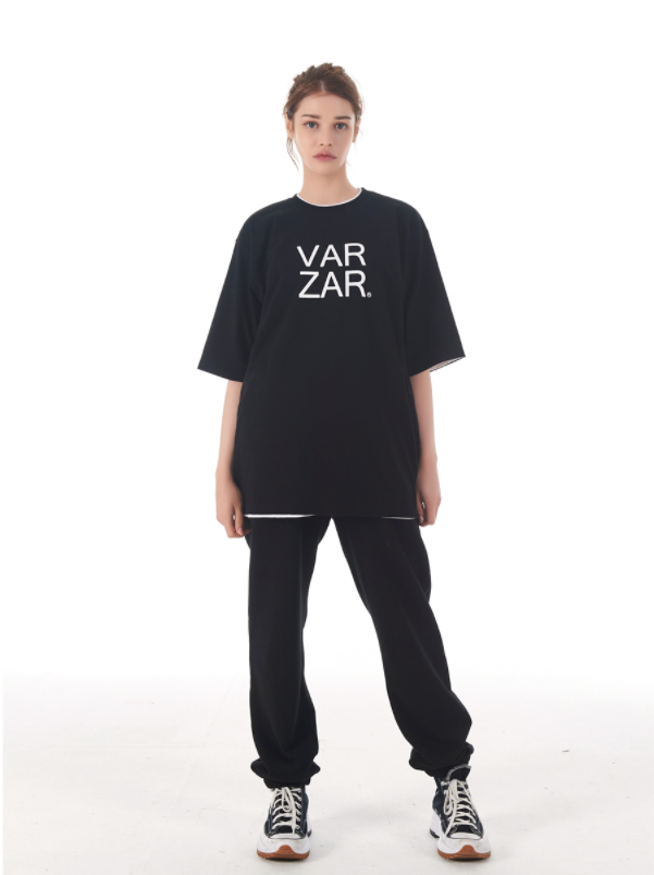 VARZAR(バザール)　Original White Big Logo Short Sleeve T-shirt Black