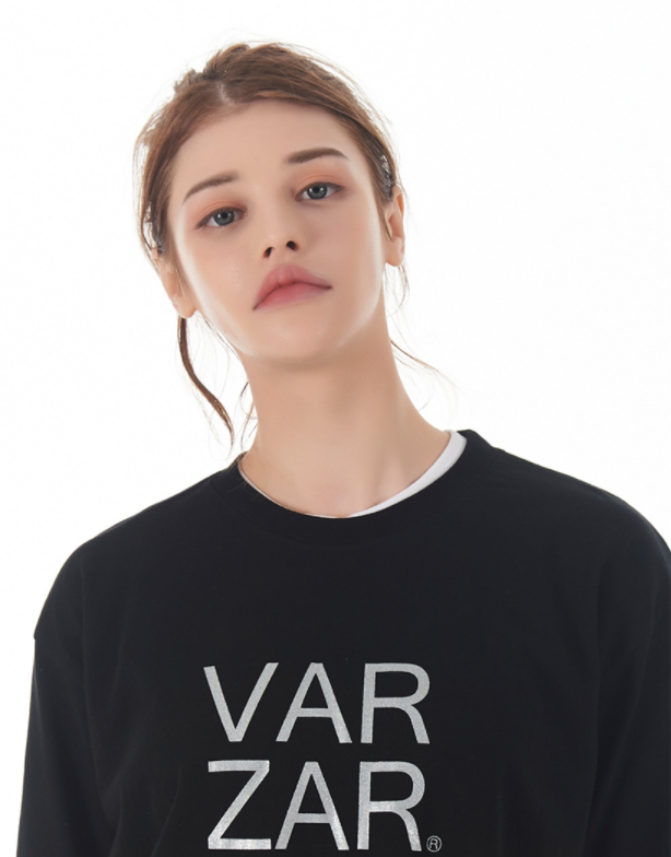 VARZAR(バザール)　Original Silver Big Logo Short Sleeve T-shirt Black