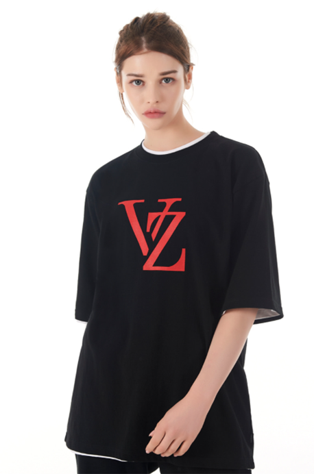 VARZAR(バザール)　Monogram Red Big Logo Short Sleeve T-shirt Black