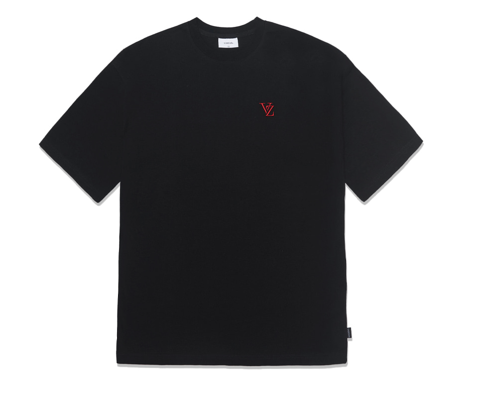 VARZAR(バザール)　3D Monogram Red Embroidery Short Sleeve T-shirt Black