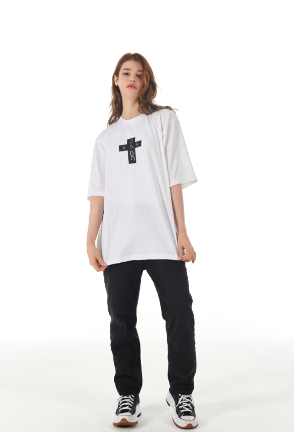VARZAR(バザール)　Black Cross Logo Short Sleeve T-shirt White