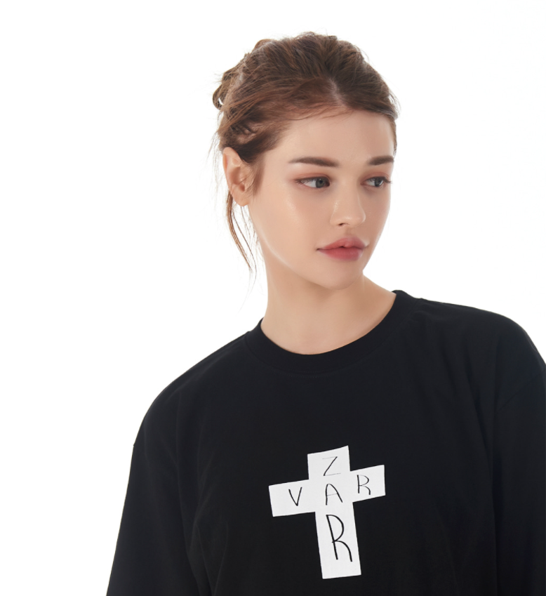 VARZAR(バザール)　Black Cross Logo Short Sleeve T-shirt Black