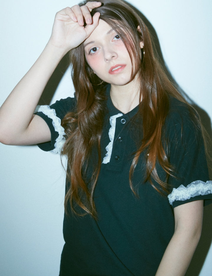 FM91.02 (エフエム91.02)　[female onry] LOVE FM POLO SHIRTS black