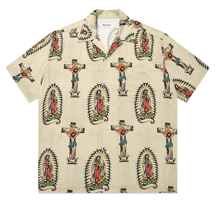 セイントペイン(SAINTPAIN)  SPXBH OPEN COLLAR SHIRTS-BEIGE