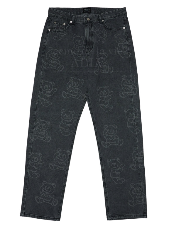 アクメドラビ(acme' de la vie) ADLV BEAR PATTERN DENIM PANTS BLACK