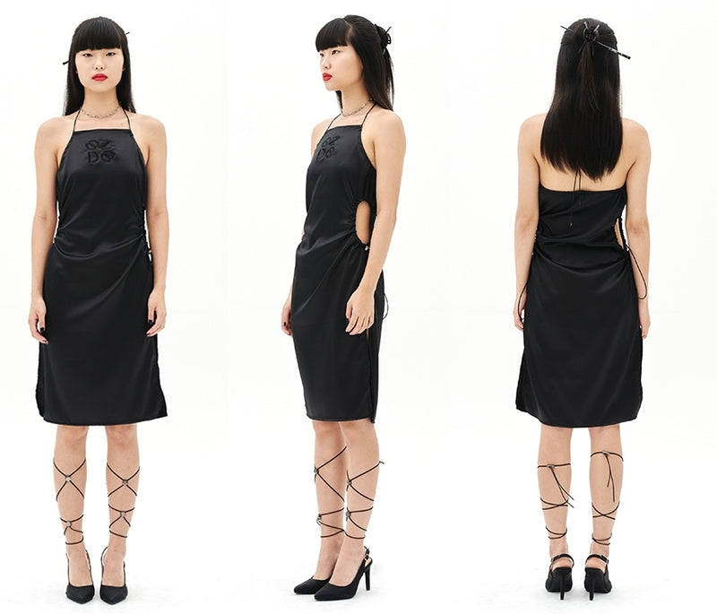 オージーオーディー(OZOD)  SATIN HOLE DRESS_BLACK
