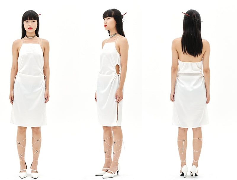 オージーオーディー(OZOD) SATIN HOLE DRESS_WHITE