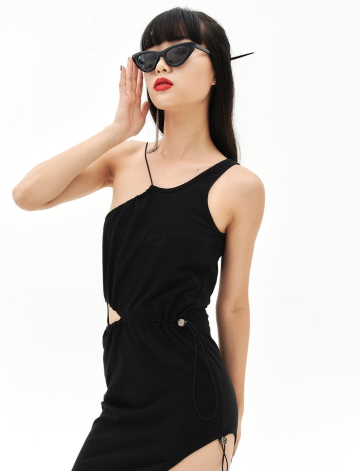 オージーオーディー(OZOD)  GATHER SLIT DRESS_BLACK