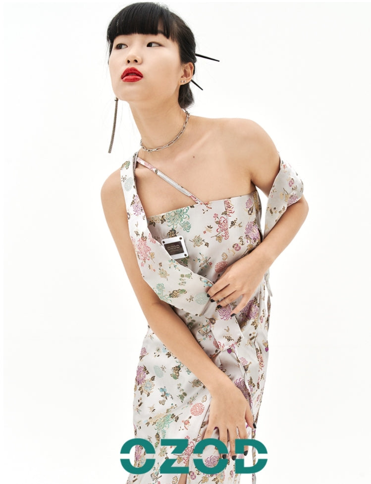 オージーオーディー(OZOD)  ORIENTAL JACQUARD DRESS_SILVER