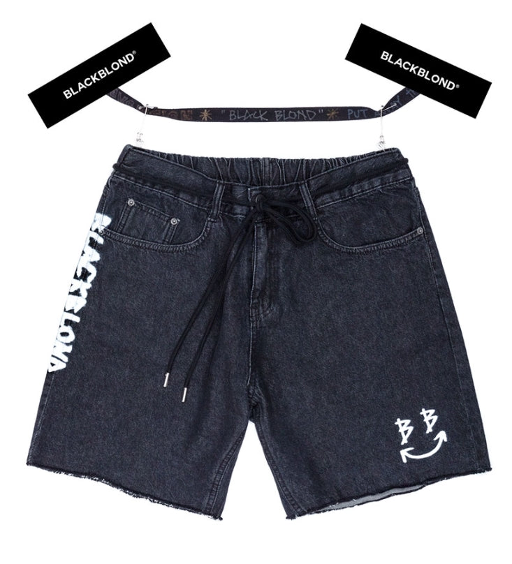 ブラックブロンド(BLACKBLOND)  BBD Smile Graffiti Logo Denim Shorts (Black)