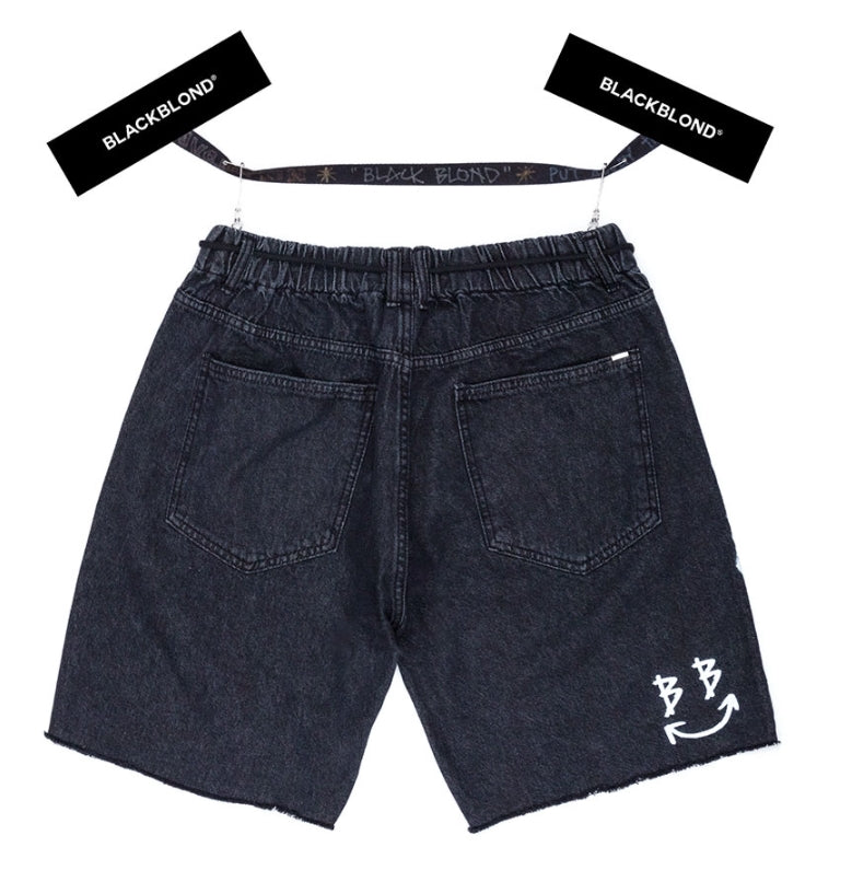 ブラックブロンド(BLACKBLOND)  BBD Smile Graffiti Logo Denim Shorts (Black)