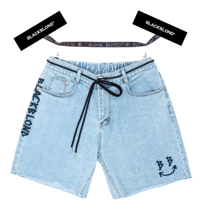 ブラックブロンド(BLACKBLOND)  BBD Smile Graffiti Logo Denim Shorts (Light Blue)