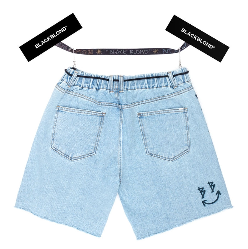 ブラックブロンド(BLACKBLOND)  BBD Smile Graffiti Logo Denim Shorts (Light Blue)