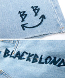 ブラックブロンド(BLACKBLOND)  BBD Smile Graffiti Logo Denim Shorts (Light Blue)
