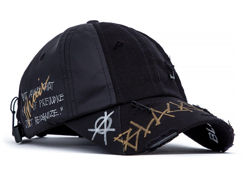 ブラックブロンド(BLACKBLOND)  BBD Ripped Custom Persona Graffiti Logo Cap (Black)