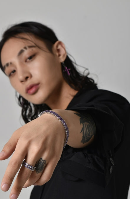 BLACKPURPLE (ブラックパープル)  Square Cubic Train Bracelet_DeepPurple