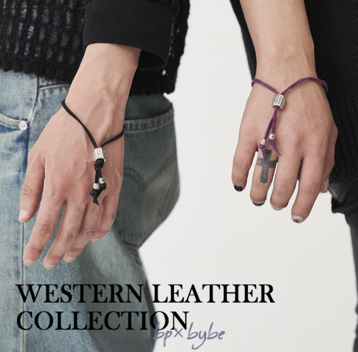 BLACKPURPLE (ブラックパープル) BYBE Leather string bracelet - Black