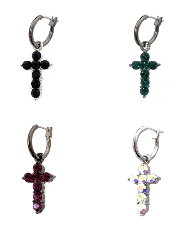 BLACKPURPLE (ブラックパープル)  LITTLE CUBIC CROSS RING EARRING