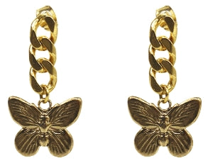 BLACKPURPLE (ブラックパープル)  CHAIN DROP BUTTERFLY EARRING (Gold, Silver)