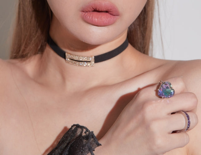 BLACKPURPLE (ブラックパープル) BIG CRYSTAL SWSROVSKI POINT CUBIC RING