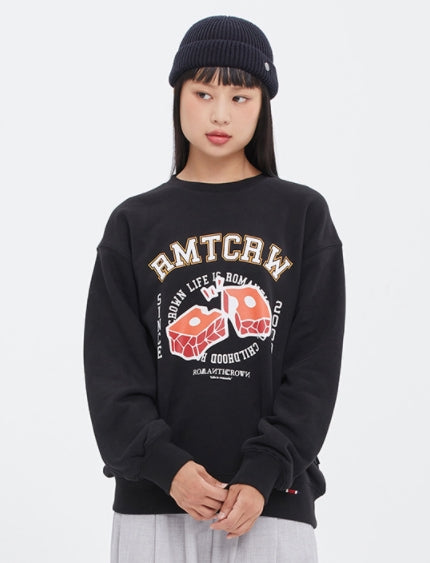 ロマンティッククラウン(ROMANTIC CROWN)  DAMAGE BRICK SWEAT SHIRT_BLACK