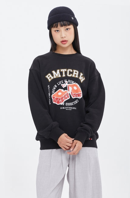 ロマンティッククラウン(ROMANTIC CROWN)  DAMAGE BRICK SWEAT SHIRT_BLACK