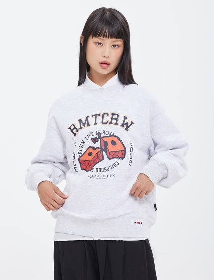 ロマンティッククラウン(ROMANTIC CROWN) DAMAGE BRICK SWEAT SHIRT_LIGHT GREY